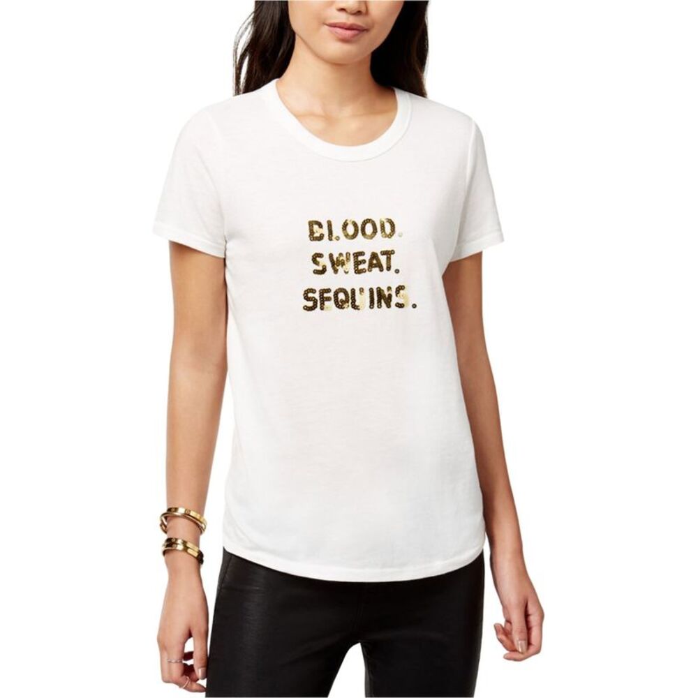 Bow & Drape Womens Juniors Sequin Graphic T-Shirt, NWT